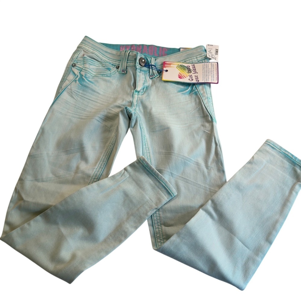 Hydraulic Y2K Skinny Jeans Seafoam Green Acid Wash Stretch Denim NWT Juniors 3/4